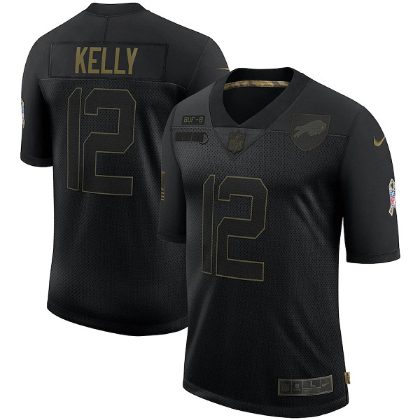 Men's Buffalo Bills #12 Jim Kelly Black NFL 2020 Salute To Service Limited Stitched Jersey Men's Buffalo Bills #12 Jim Kelly Black NFL 2020 Salute To Service Limited Stitched Jersey